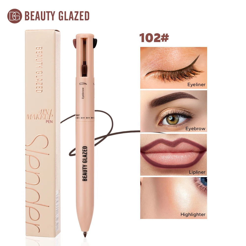 Beauty Glazedmulti-Function Beauty Glazed 4-In-1 Makeup Pen Waterproof Cosmetic Pencil for Eyeliner Brow Lip Highlighter