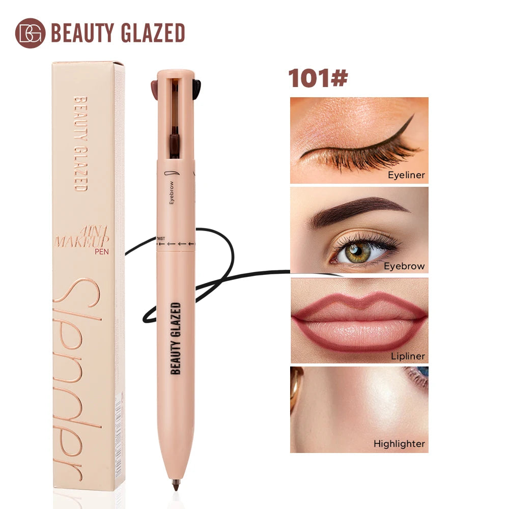 Beauty Glazedmulti-Function Beauty Glazed 4-In-1 Makeup Pen Waterproof Cosmetic Pencil for Eyeliner Brow Lip Highlighter