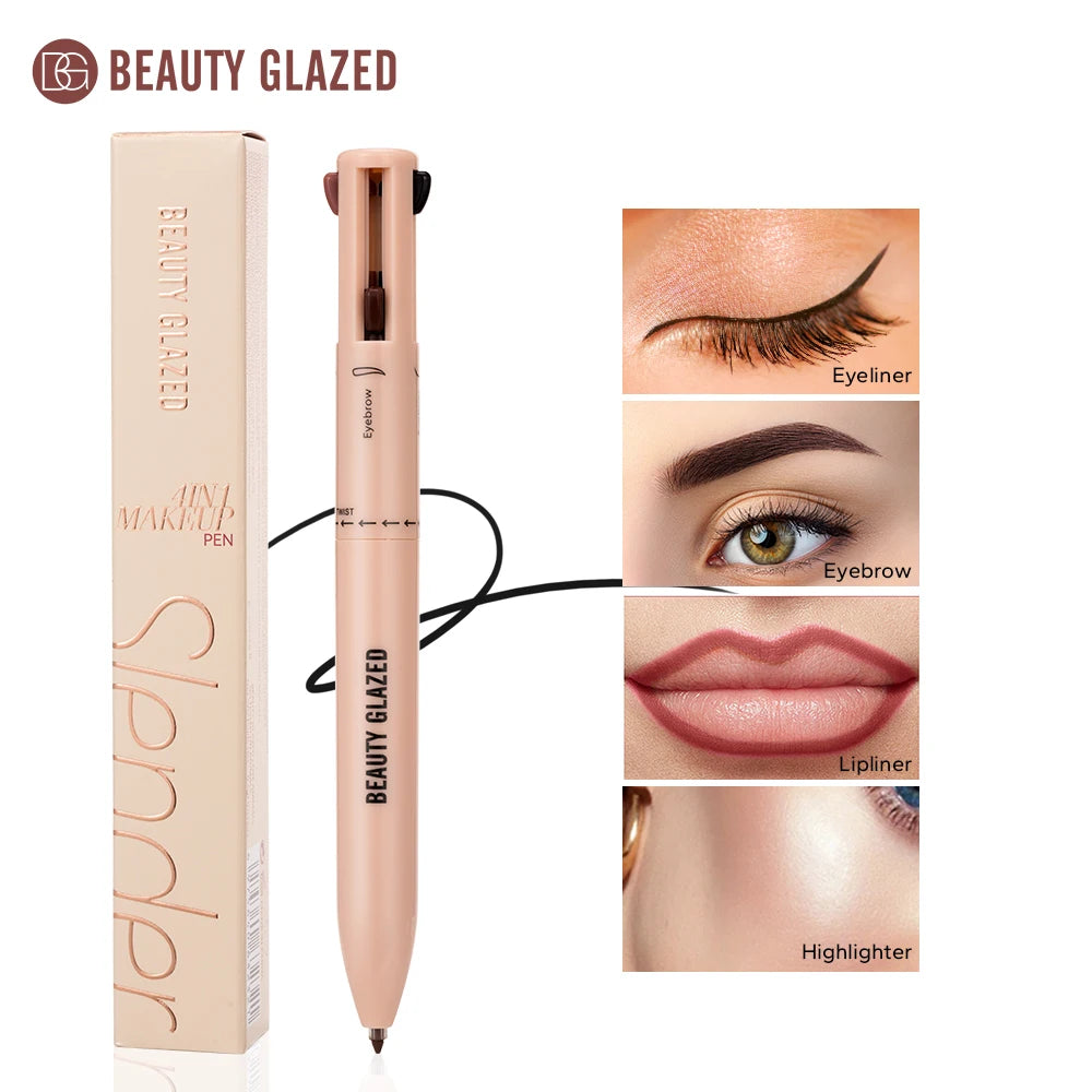 Beauty Glazedmulti-Function Beauty Glazed 4-In-1 Makeup Pen Waterproof Cosmetic Pencil for Eyeliner Brow Lip Highlighter